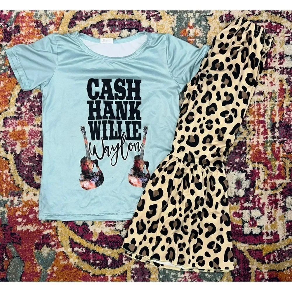Boutique Hank Cash Willie Waylon Girls Bell Bottom Outfit (5-6T)